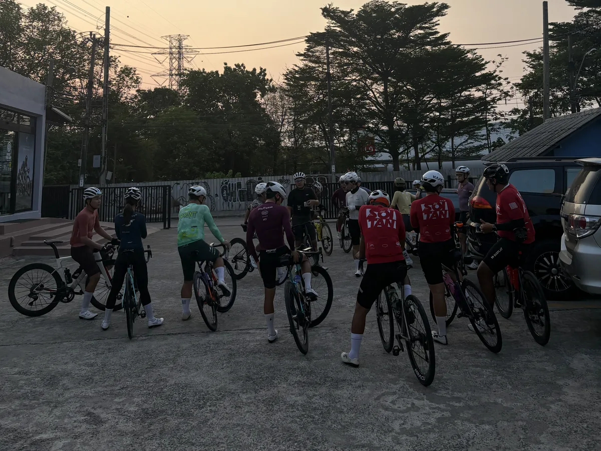 Club members gathering before a group ride